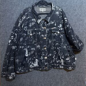 Crest Jeans Black Denim Jacket Silver Foil Gothic Grunge Biker No Size Label